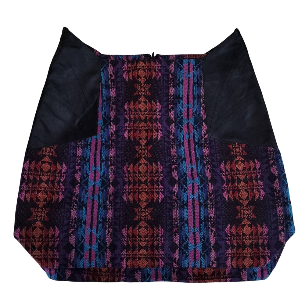 Boundary & Co Southwestern Geometric Mini Skirt Faux Leather Panels Medium Aztec